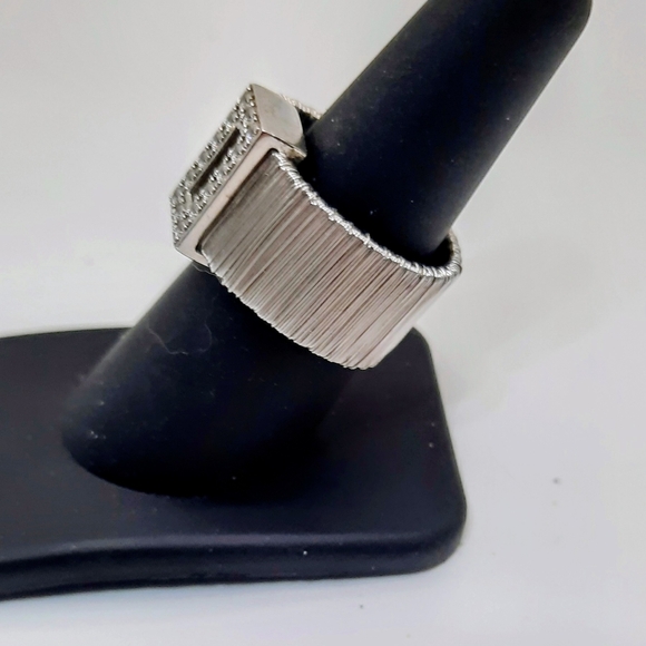 Vintage Sterling Silver 925 Wire Wrap CZ Wide Band Flexible Ring Sz 8 - Picture 4 of 8